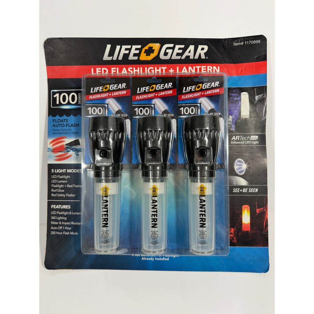 Life Gear LED Flashlight Lantern 3 Pack Black NEW 100 Lumens 5 Modes 1170899